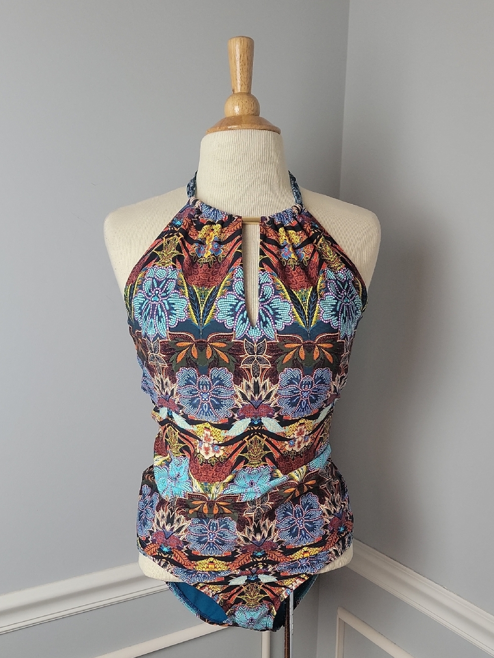 KENNETH COLE Floral Tropical Keyhole Halter Tankini Two Piece Swimsuit Set XL, L